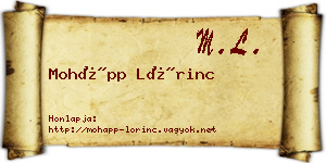 Mohápp Lőrinc névjegykártya